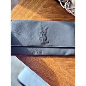 Yves Saint Laurent YSL Black Leather Flap Wallet Clutch – Classic Logo